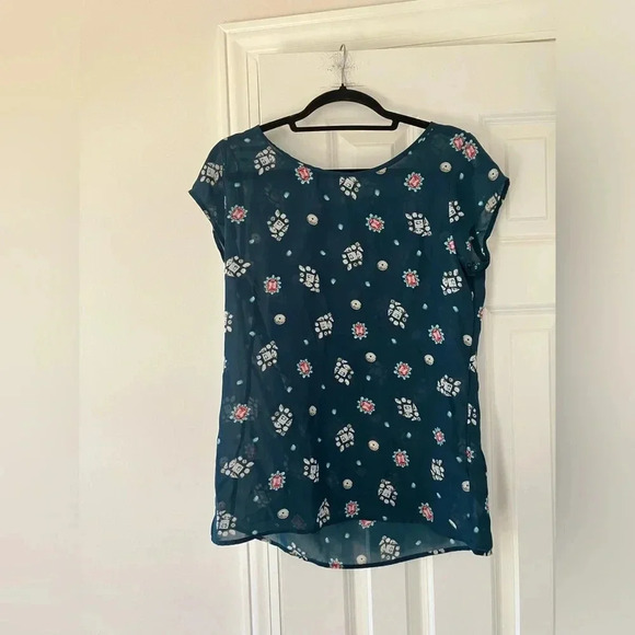 EUC Banana Republic Green Jewel Print Cap Sleeved Top Small - Picture 1 of 8